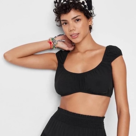 Wild Fable Cap Sleeve Tiny Black Crop Top - Picture 1 of 4